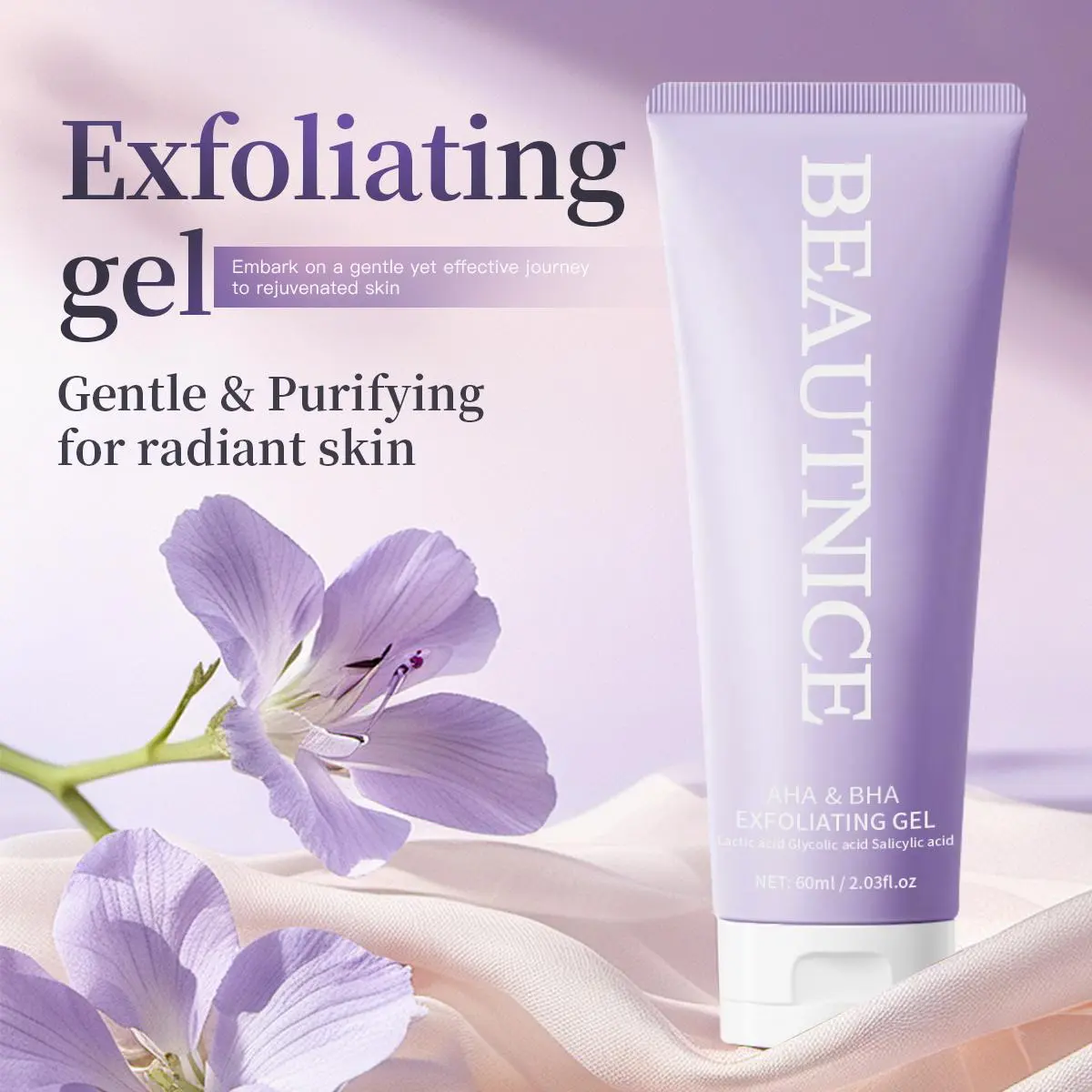 BEAUTNICE Exfoliating Gel 60ml with Lactic Glycolic Salicylic Acids for Radiant Skin Repair Moisturizing Cleansing Moisture Hydrate