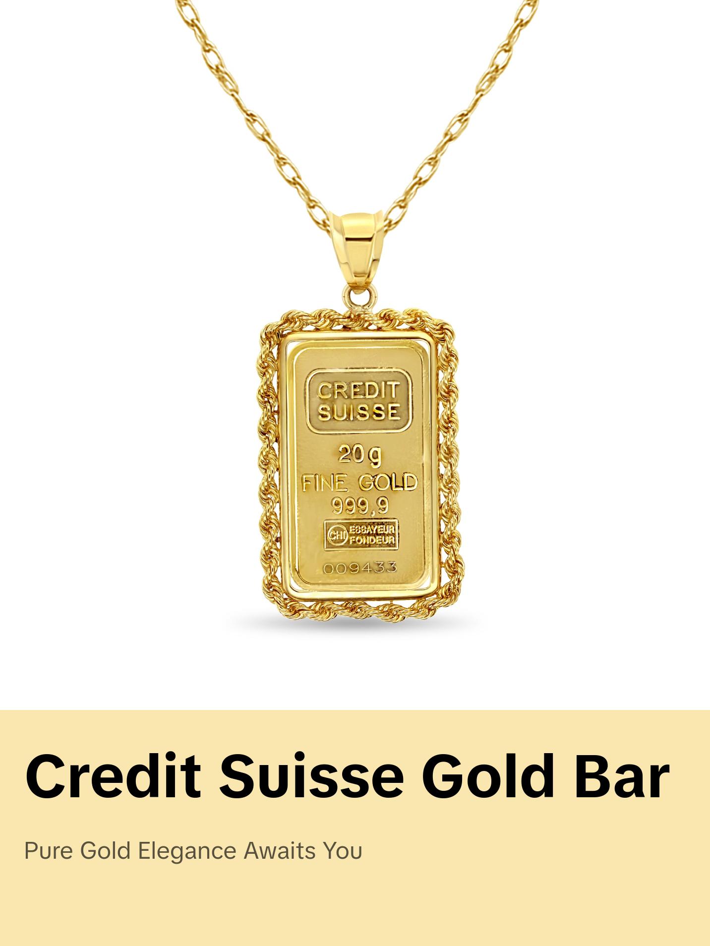 20 Gram Credit Suisse Gold Bar with Rope Bezel 14k Yellow Gold