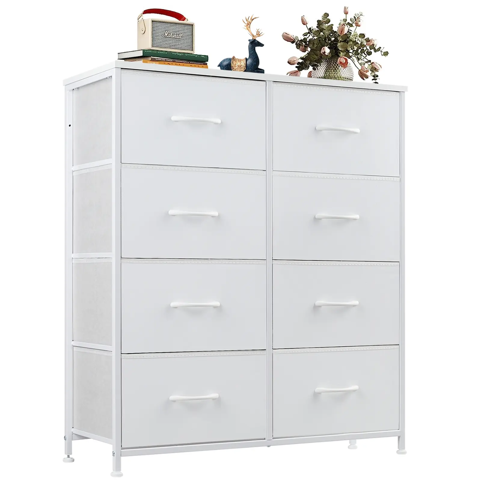 Dresser for Bedroom Drawer Dresser Organizer Storage Drawers Fabric Storage Tower, Chest of Drawers with 8 Fabric Bins, Steel Frame, Wooden Top