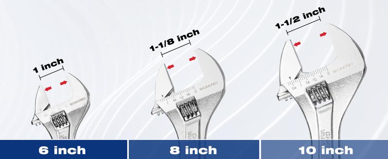 #JumpstartSale WORKPRO 3-pack Adjustable Wrench Set, Cr-V Wide Jaw Wrench With Rubber Anti-Slip Grip, 6-inch, 8-inch, 10-inch with Metric/SAE Scales, Chrome Plated