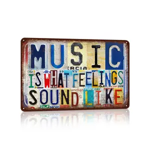 Vintage Music Room Wall Decor Inspirational Quotes Metal Sign Tin Signs Poster - Music Is What Feelings Sound Like 12 x 8 inches