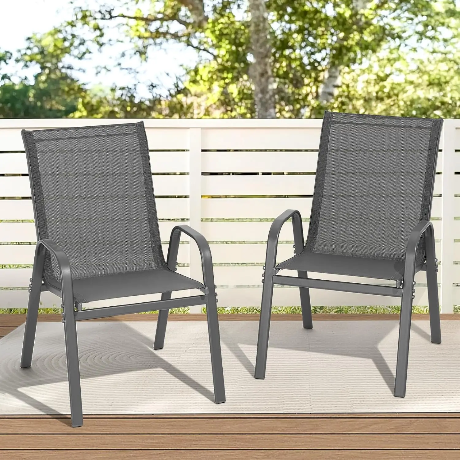 Patio Chairs set of 2/4/6, Easy Assembly Stackable Outdoor Dining Chairs with Wide Seat and Sturdy Metal Frame, Breathable All Weather Textilene Outdoor Chairs Set of 4 for Deck, Pool, Porch, Grey, Fathers Day Gift,summerwins