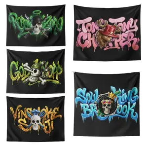 Urban Pirates Streetwear Graffiti Art Tapestry - Edgy Skeleton Aesthetic Flag - Anime Hip Hop Dorm Bedroom Decor Wall Banner