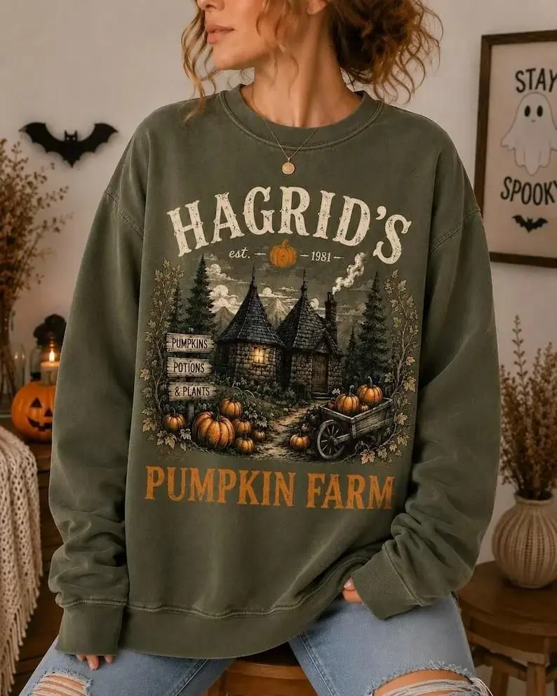 Comfort Colors_Hagrid Pumpkin Farm Sweatshirt, Wizard Pumpkin Patch Shirt, Cozy Halloween Sweatshirt, Fall Cottagecore Crewneck