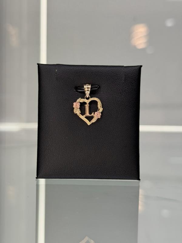 14KT Gold Heart Letters A-Z with Flowers Delicate and Beautiful