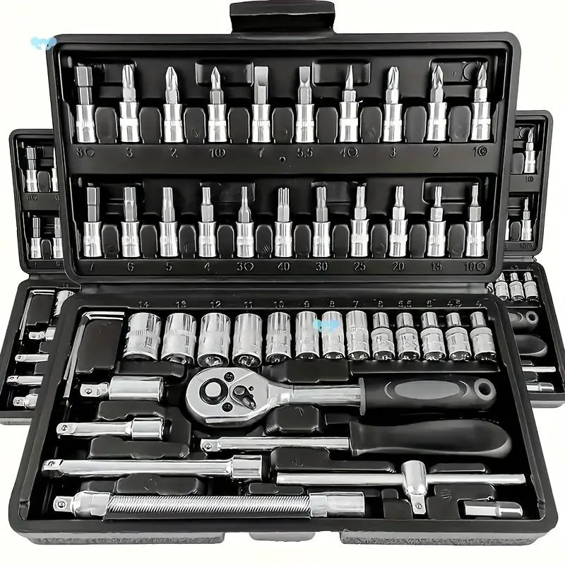 46pcs Car Repair Machinery Tools Set, Household Machinery Tools, Socket Wrench Diy Repair Tool Kit, Ratchet Screwdriver Compatible with Car Repair & Bicycle Repair, Hardware Toolbox Compatible with Auto Repairing,  Gifts for Husband & Men