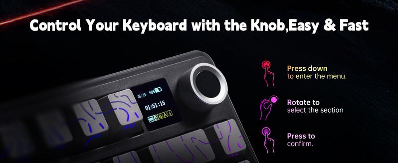 Aula F75 MAX Wireless Mechanical Keyboard with TFT Screen and Knob, Gasket Gaming Keyboard in 75% Layout, Hot Swappable, RGB Backlight, for  Multimedia ScrolWheel, creamy keyboards