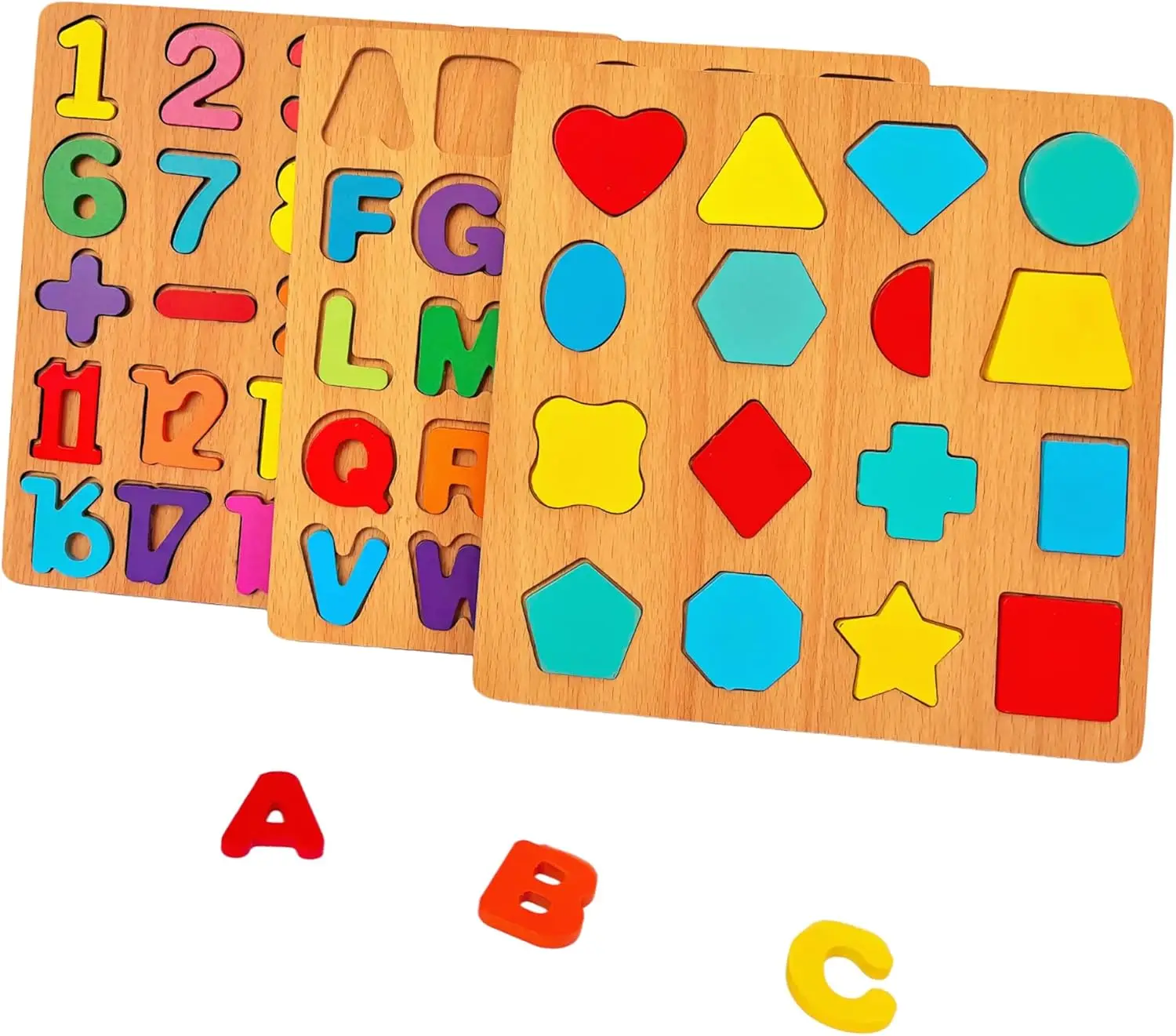 2PCS Wooden Alphabet & Shape Puzzles for Toddlers  Educational Learning Toy (Choose from 3 Combinations) (Alphabet & Shape)