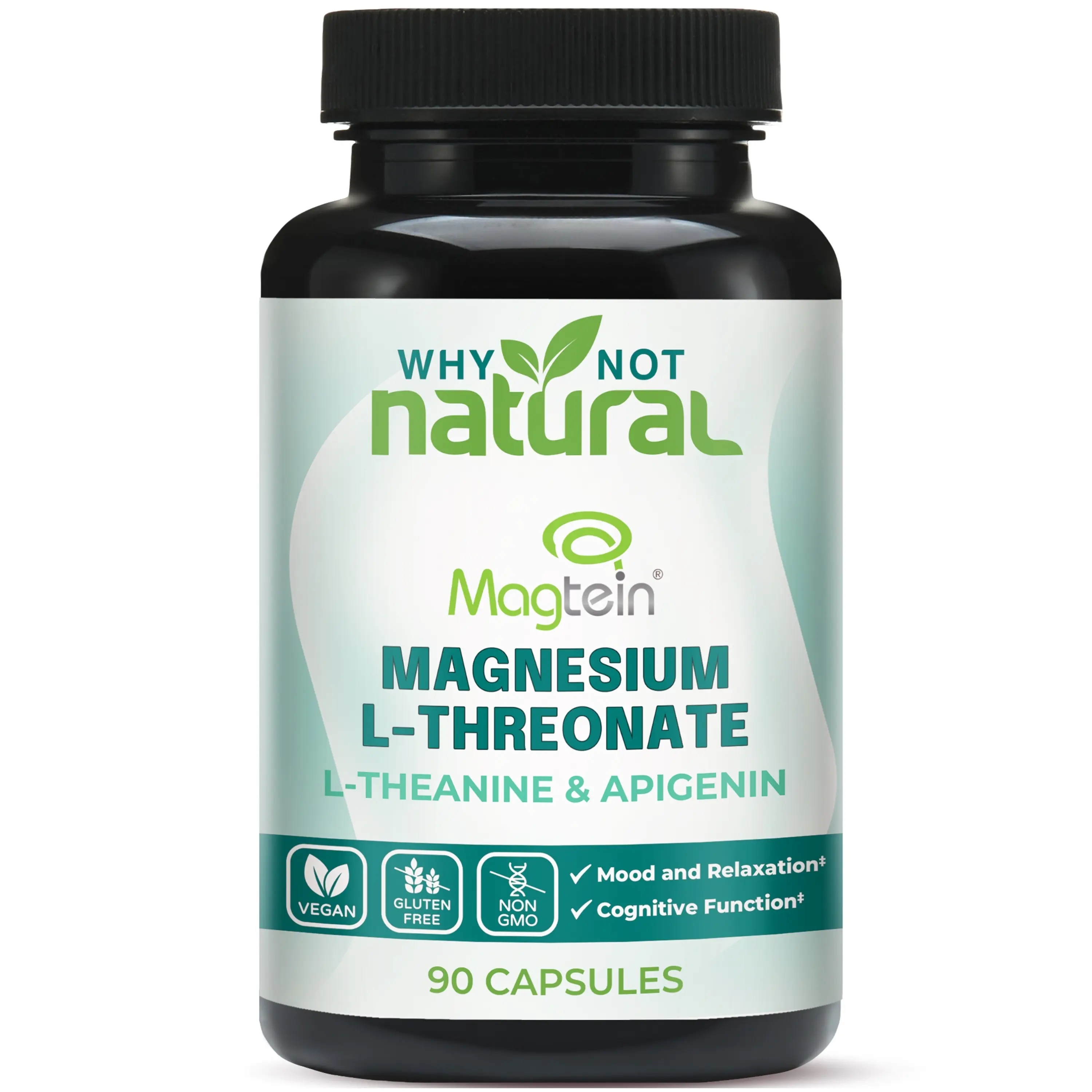 Magnesium L-Threonate Complex with Apigenin and L-theanine 90 Capsules, Patented Magtein Supplement from Why Not Natural Fitness Healthcare