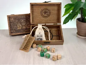 Arcane Divination Dice Set with Engraved Wooden Box Oracle Dice for Tarot Ritual Artisan-Made Handcrafted Intuition Amplifier