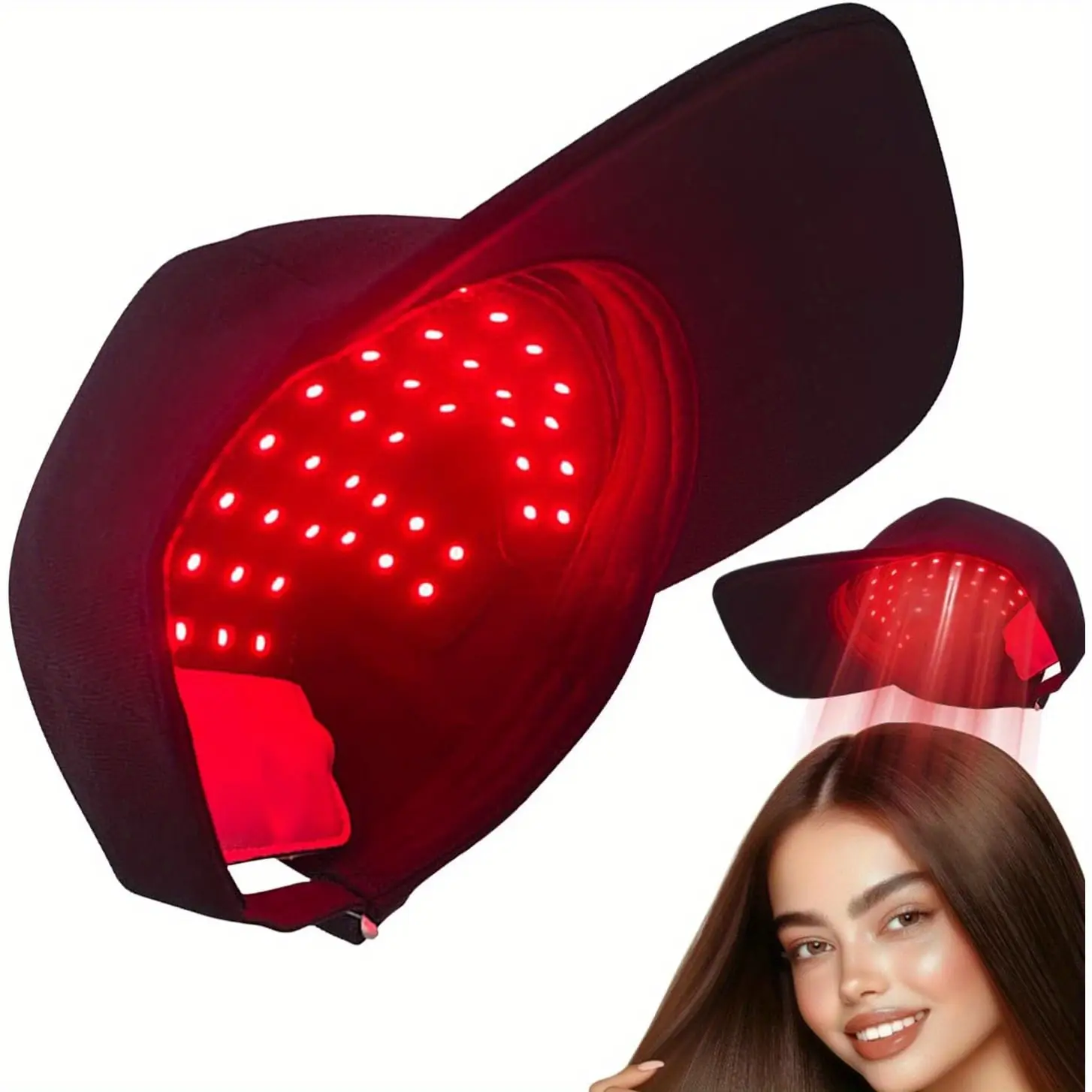 FDA Cleared - Hair Growth-Promoting Anti-Hair Loss Cap 850nm Infrared Light Device Black Adjustable Hat for Hair Health
