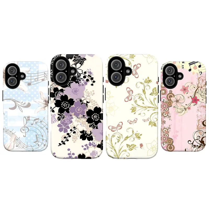 Just Dropped! Aesthetic Flower Pattern Phone Case for iPhone 14/18 Pro/18 Pro Max, Slim Shockproof Tough Plastic Casing, Women's Accessories, Soft Girl Butterfly Vintage Floral Music Notes Protective Cover
