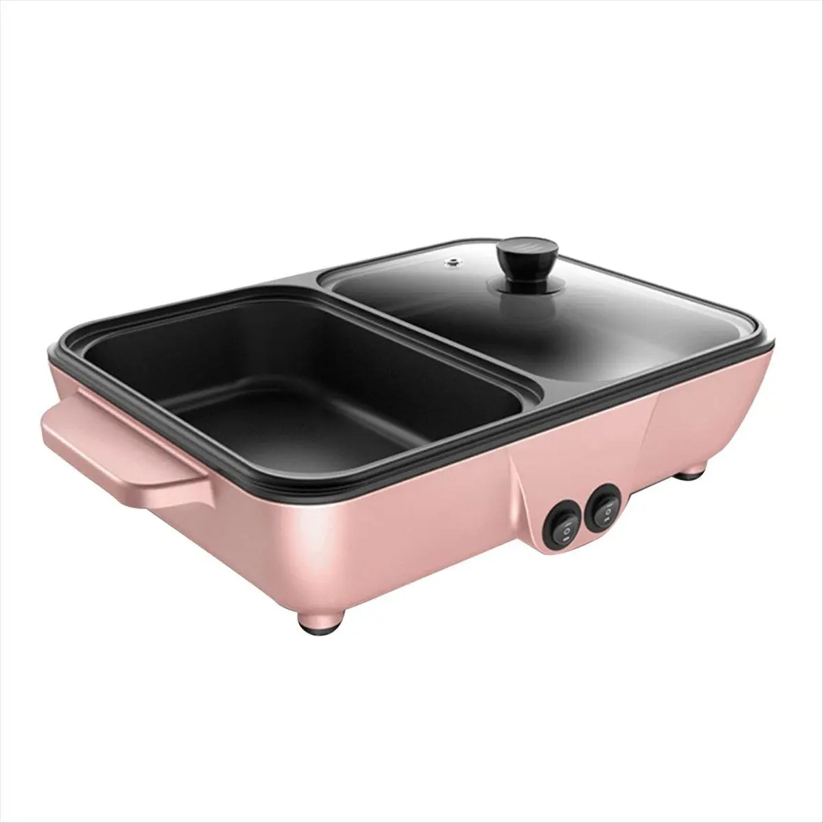 2-in-1 Compact Non-Stick Electric Hot Pot & Frying Pan - Dual Zone Portable Electric BBQ Grill for Indoor Family Cooking Gatherings (US)