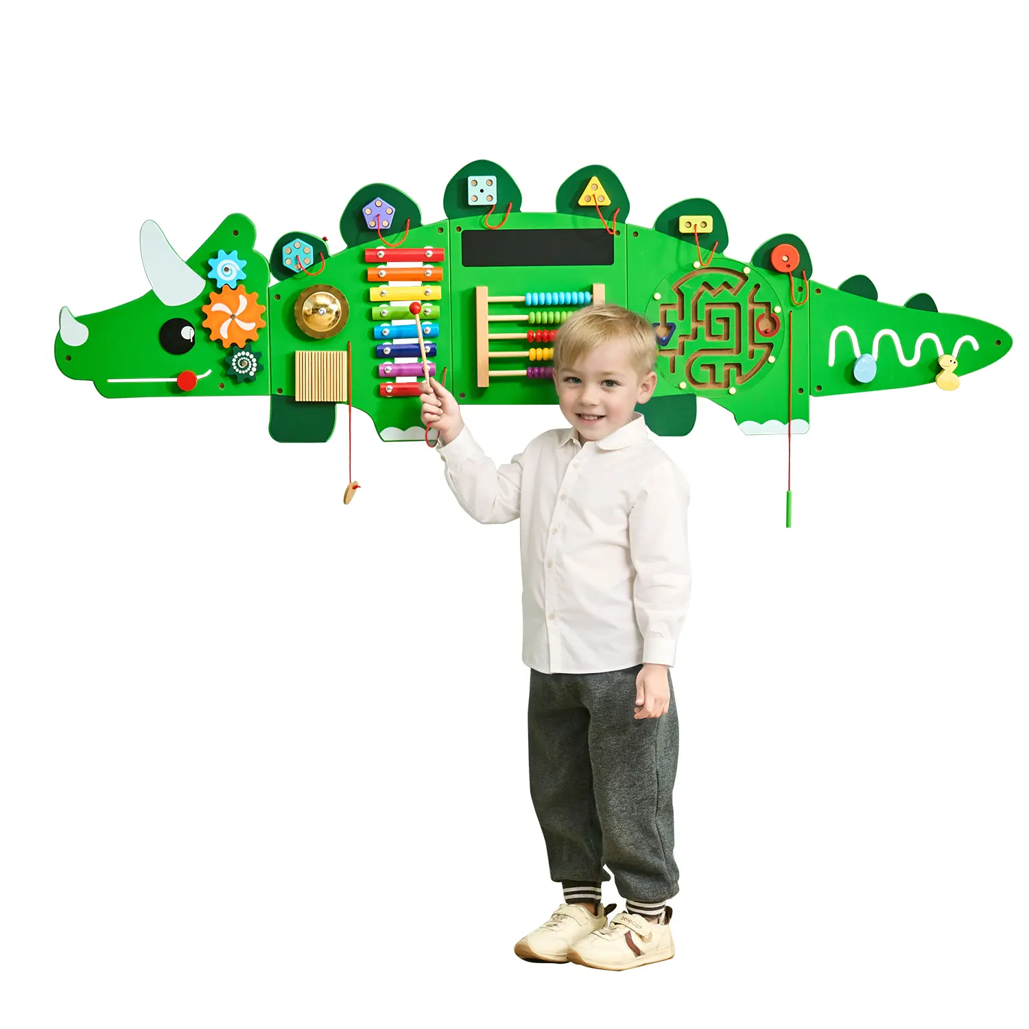 VEVOR Dinosaur Activity Wall Busy Board Panels,  11 Activities, Montessori Sensory Wall Toy for Kids 3-12 Years, Montessori Learning Activity Center, Ideal for Toddler Playroom Nursery Classroom