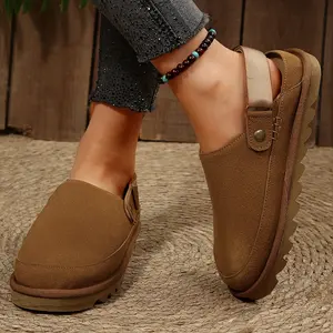 Casual Women's Suede Slip-On Shoes Classic Design Mini Snow Boots with Adjustable Strap Indoor Outdoor Shoes