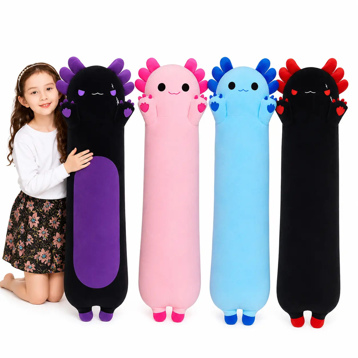 CHUBBYJOY Long Axolotl Plush Pillow, 20/27/35/43-in Soft Kawaii Stuffed Animal Body Pillow, Cutecore Room Decor & Bedroom Items, Hugging Sleeping Toy for Sofa, Gf Gift & Unique Gifts
