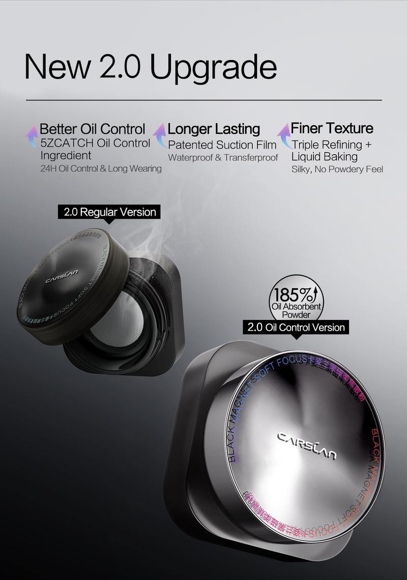 [Tiktok Exclusive Offers]CARSLAN 2.0 Updated Version Black Magnet Loose setting & Pressed Setting Powder Duo Strong Oil Control Longlasting Waterproof Sweatproof Blurring Pores Matte  Flawless Finish