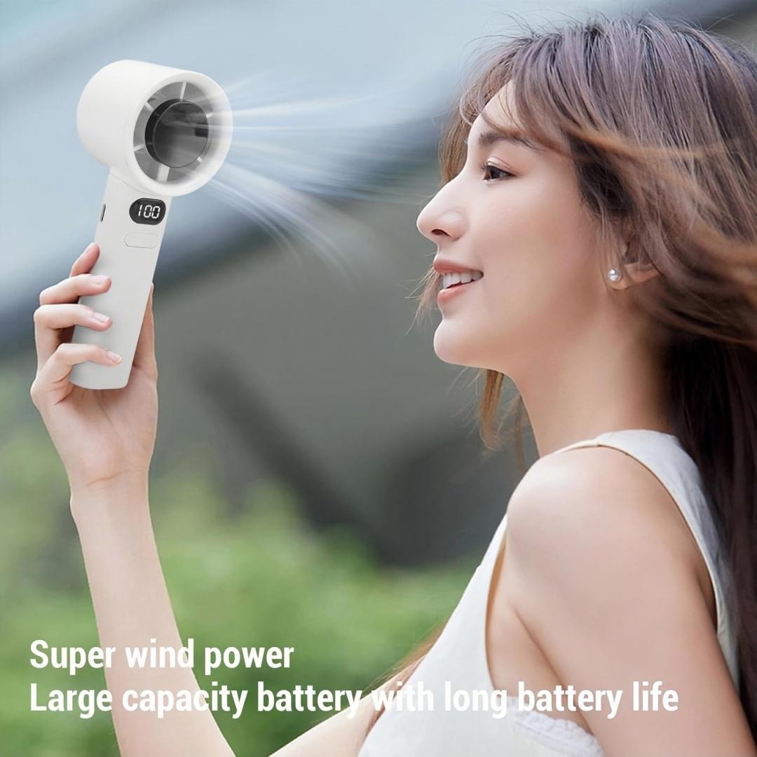 LMMAKE Handheld Fan Rechargeable 120 Stepless Speeds 1800mAh Battery 8 Hours Runtime Ultra-Quiet Brushless Motor Portable for Travel Outdoor Home Office