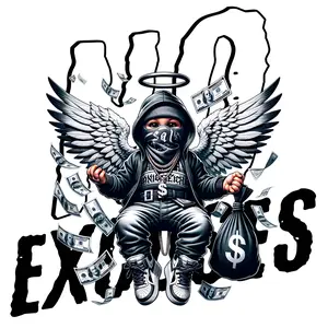 NO EXCUSES URBAN DTF TRANSFER FOR T-SHIRT'S OR HOODIES with Angel Wings and Money Design