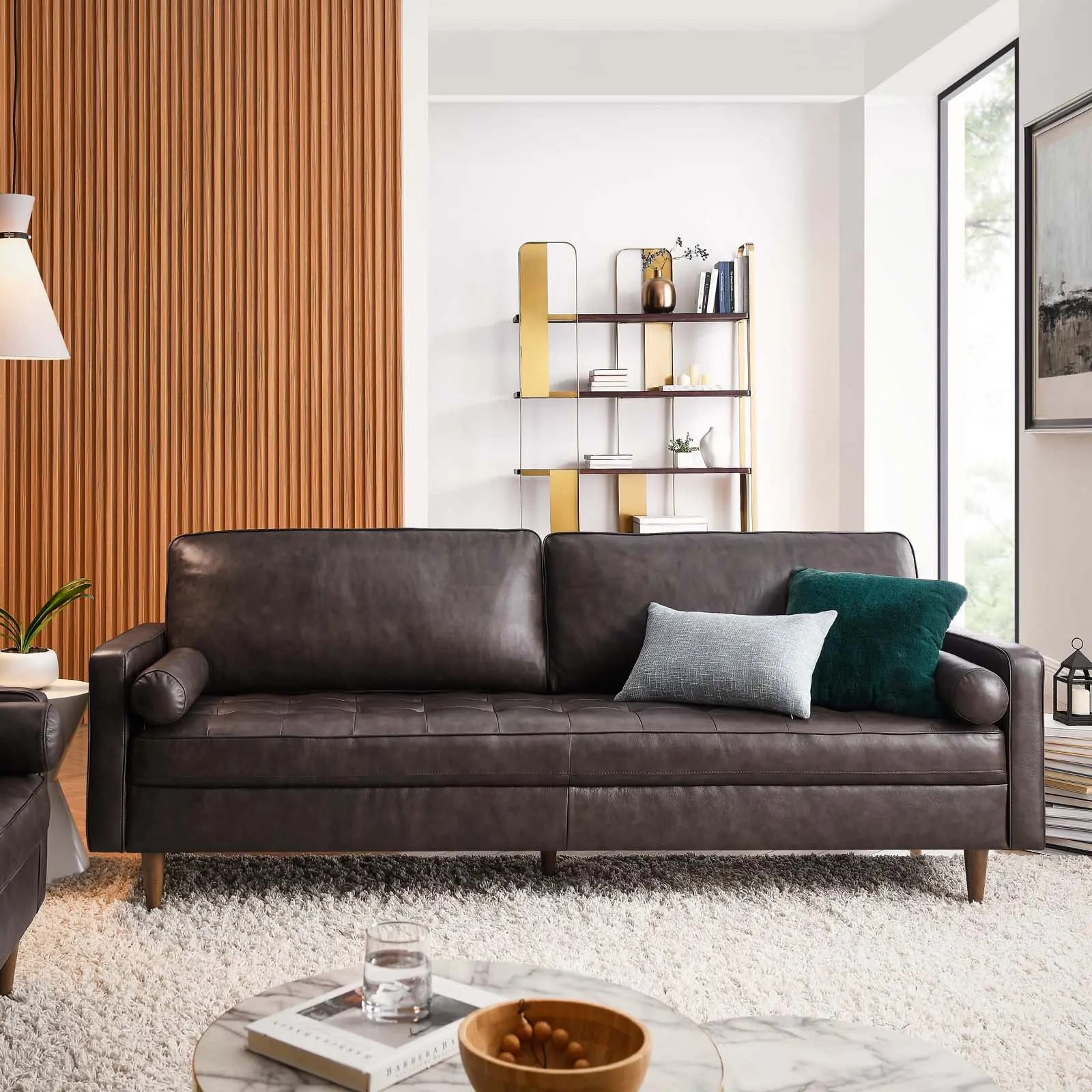 Modway Valour 88" Leather Sofa in Brown