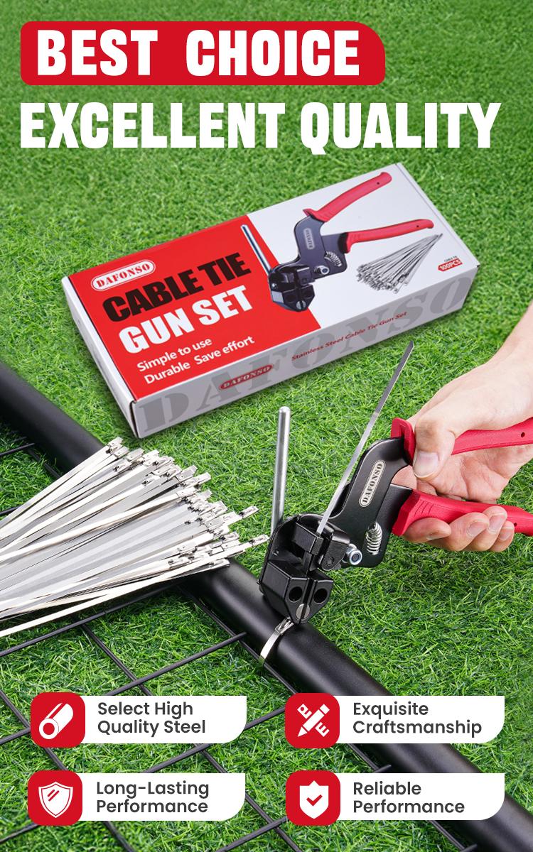 Stainless Steel Cable Tie Gun Kit-100PCS 11.8 inches 304 Heavy Duty Metal Zip Ties, 200LBS Tensile Strength & UV Resistant-for Fence, Exhaust Pipe, Chicken Coop & Industrial Use