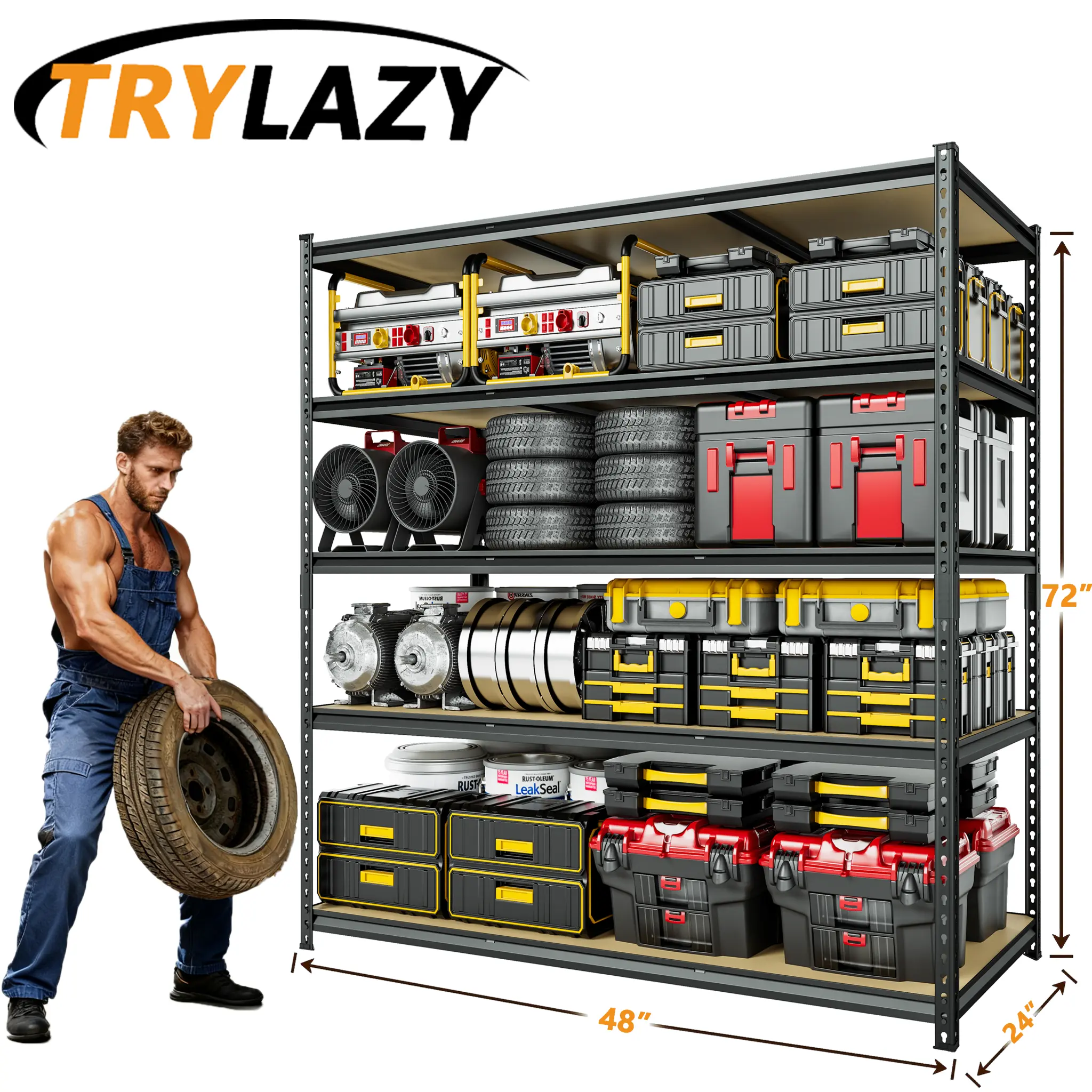 TryLazy 5-Tier Adjustable Metal Shelving Unit - Heavy Duty Storage Rack for Garage, Warehouse, Pantry, Kitchen Organizer