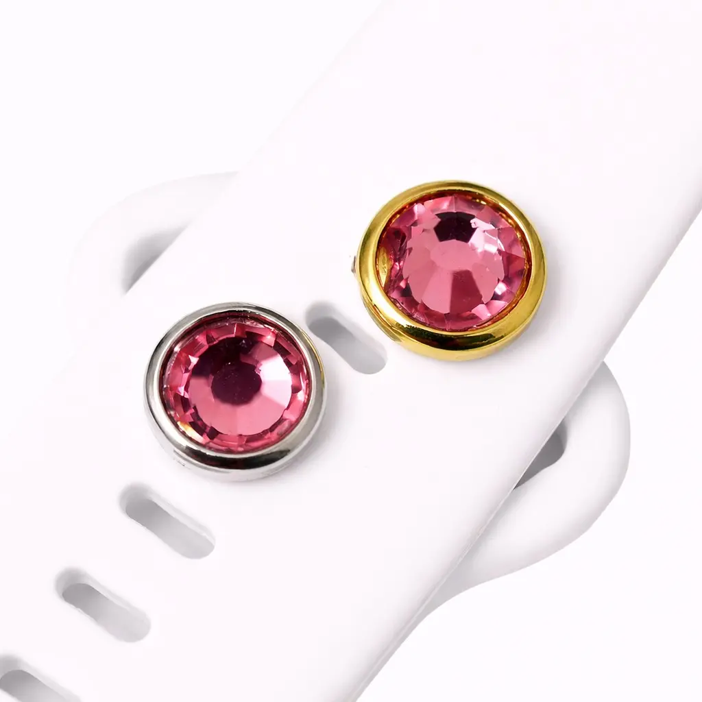 Dark Pink Stone Jewelry Charm for Silicone Snap-On Watchband Comfortable Stylish Accessory