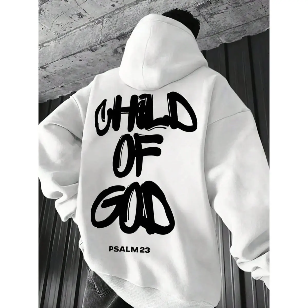 Men's Cotton Blend Long Sleeve Graphic Hoodie Sweatshirt - Baggy, Soft Fabric, Faith Street Style, Casual OOTD, Ideal for Home Relaxing & City Outings, Menswear Tops, Perfect for Thanksgiving & Valentine's Day