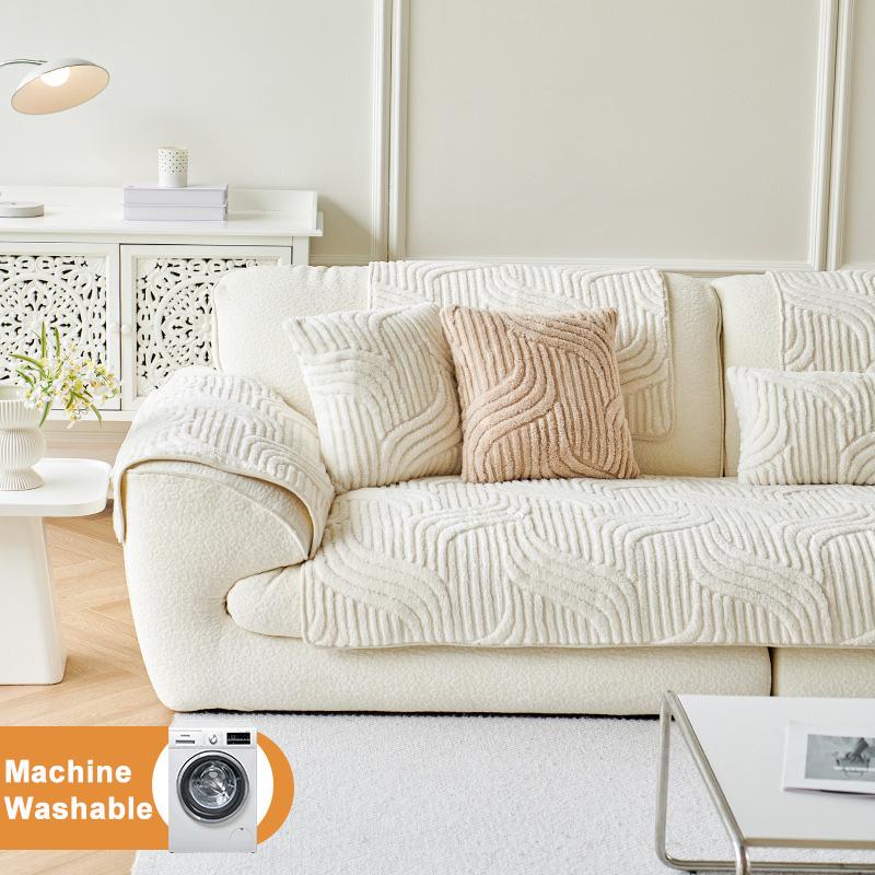 [Gift Choice] 1 Count Sofa Cover for 1-4 Seater NO BACK OR ARMREST Solid Color Jacquard Sofa Protector, Anti-slip Couch Bench Cover, Machine Washable Slipcover, Pet-friendly sofa Towel Mat for Home, Living Room, Dormitory, Hotel, Beige, Gray