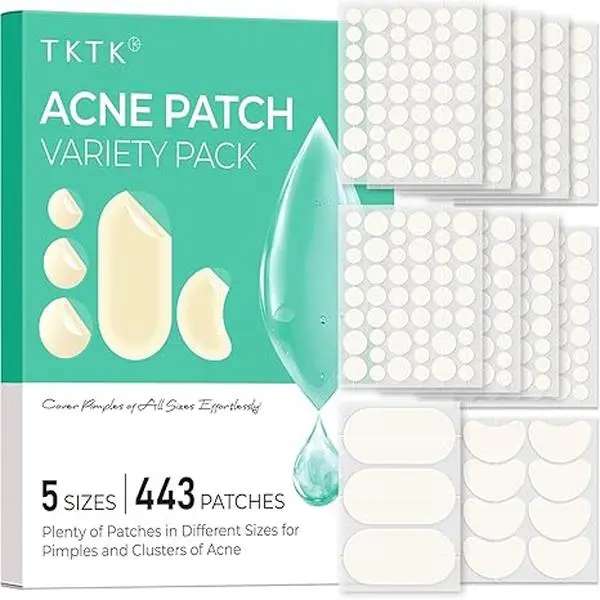 TKTK 443 Count Pimple Patches for Face, Hydrocolloid Acne Patch Bulk, Acne Stickers for Covering Cheeks, Forehead, Chin Blemishes Zit Breakouts for All Skin Types (Dots, Strip, Contoured 5 Sizes) acne clearing pimplepatches #Summervibes  SummerFinds