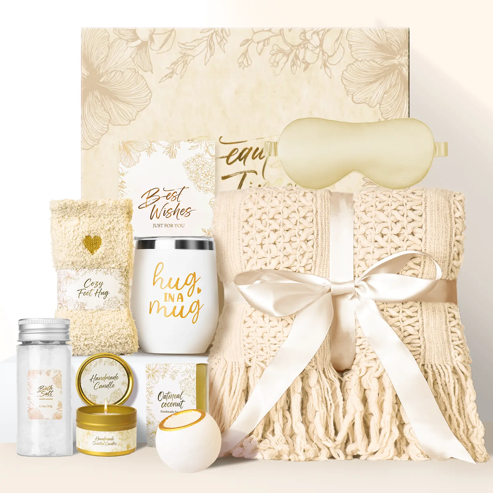 LIMSUKMF Mother's Day Birthday Gifts for Women, Self Care Gifts, Get Well Soon Gifts, Relaxing Spa Gifts, Care Package, Unique Anniversary Gift Basket with Flannel Blanket for Mother, Wife, Best Friend, Sister, Her