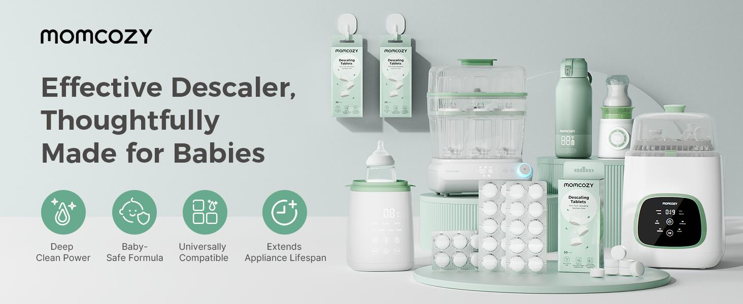Momcozy Official Descaling Tablets, Compatible KleanPal Pro Baby Bottle Washer, Descaler for Milk & Limescale Removal, 30 Count