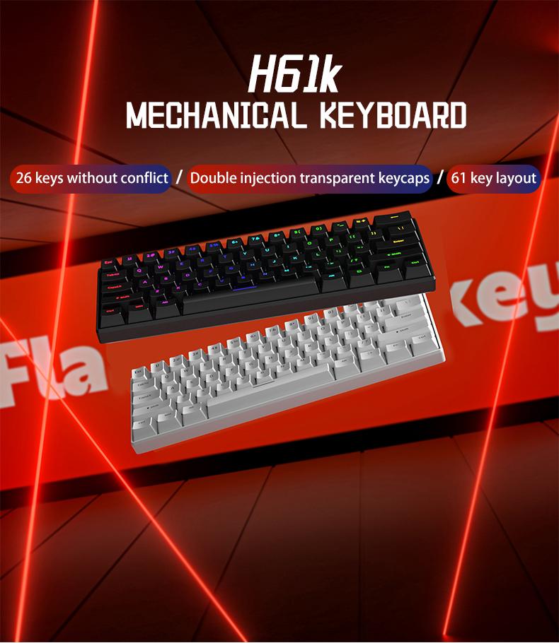 ZIFRIEND H61K Portable 60% Mechanical Gaming Keyboard, Mixed Lighting Compact 61 Keys Wired Office Keyboard with Mechanical Switch for Windows Laptop PC Mac,Hot Swappable,Blue / Red Switch