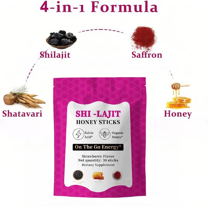 SHE-Lajit Shilajit Honeysticks for Women | Pure Himalayan Shilajit with Shatavari & Saffron | Hormonal Balance & Natural Energy Support | Delicious Organic Honey Infused | 30 Count Sticks