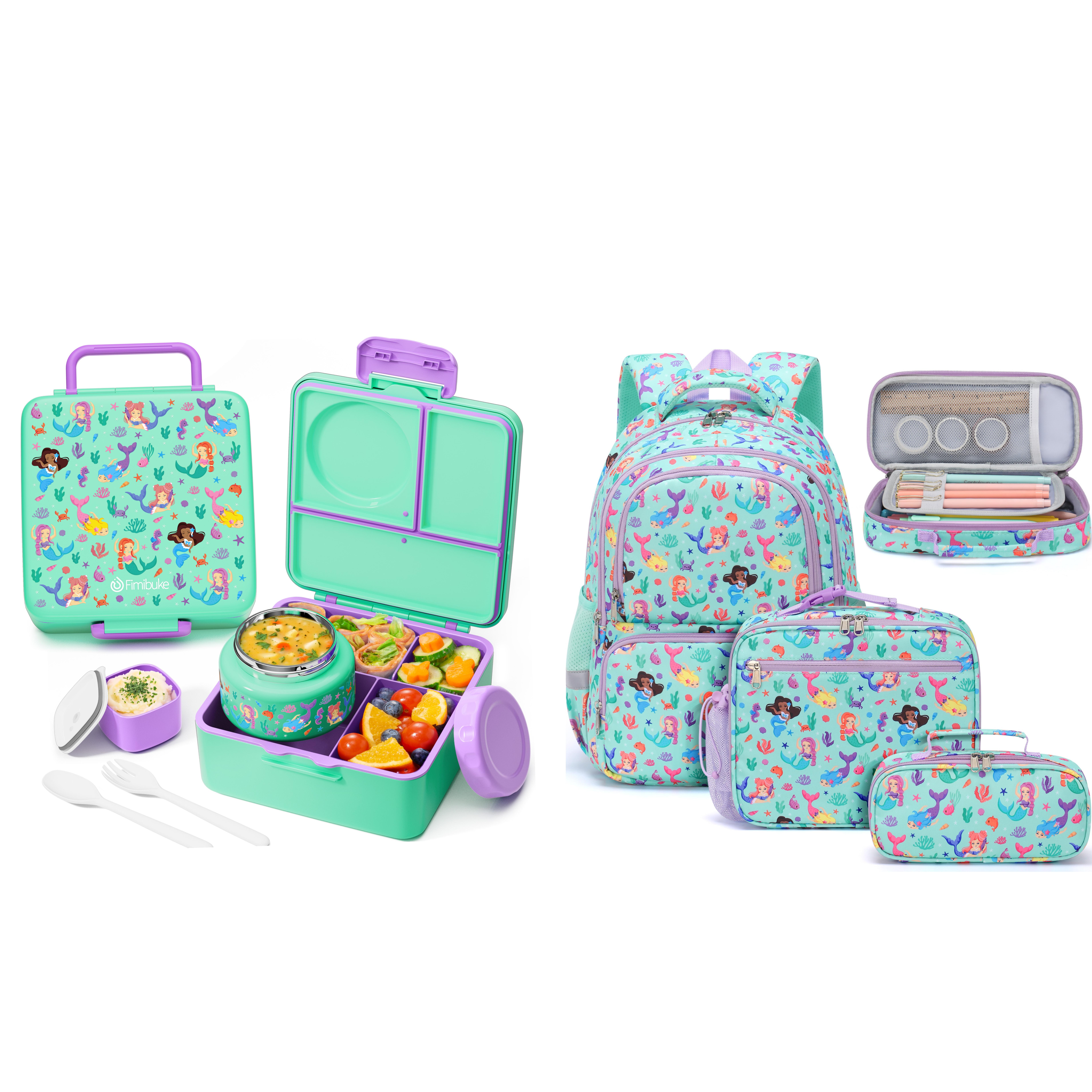 Fimibuke Bento Box, BPA Free & Leakproof Lunch Box with 8.5oz Insulated Thermos Food Jar, Utensils & Sauce Jar, Dishwasher Safe 3 or 4 Compartment Container for School Girl & Boy dealsforyoudays