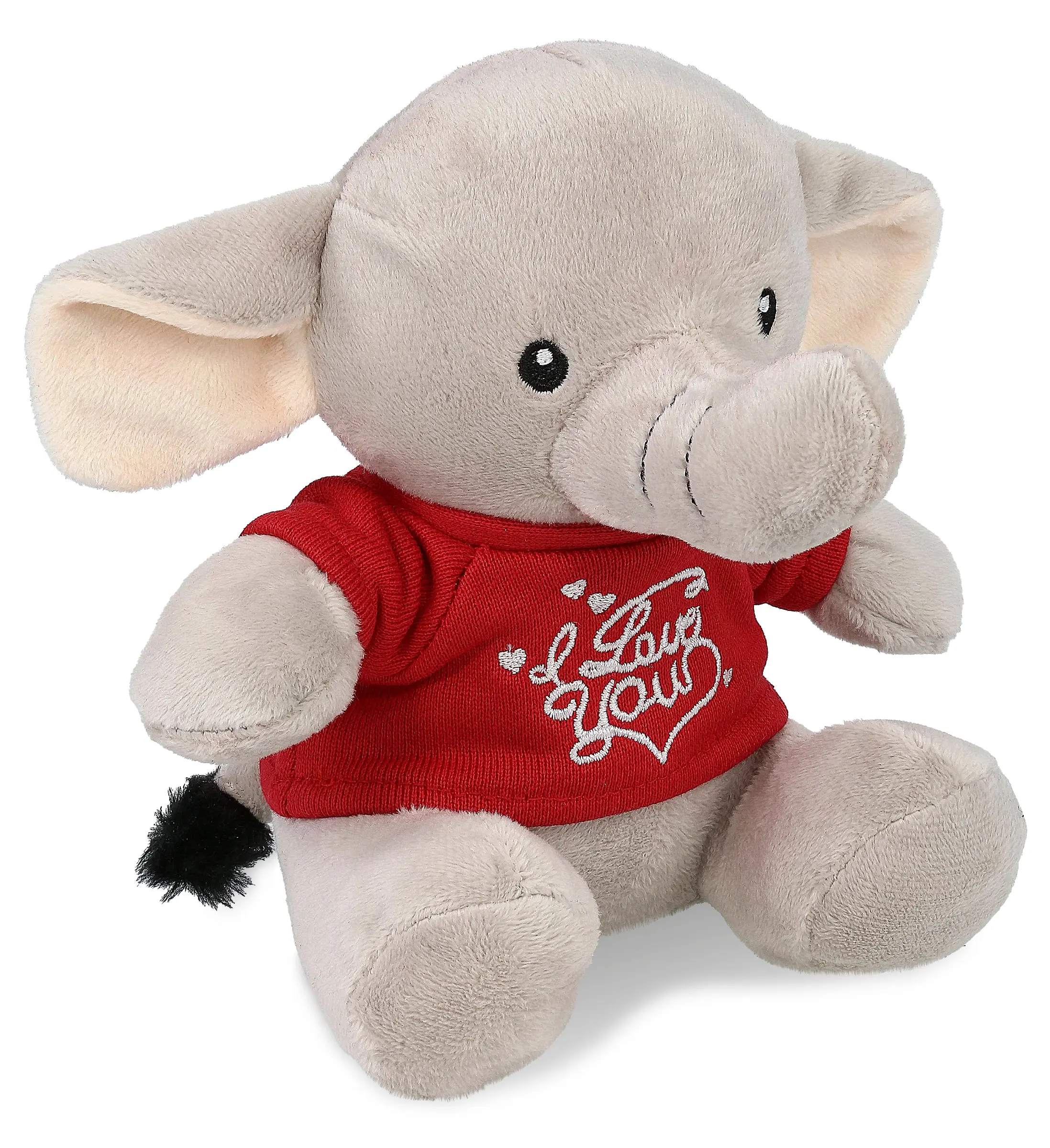 DOLLIBU 6" Soft Plush Stuffed Elephant Toy - Red Shirt with Embroidered "I Love You" Message & Heart, Cuddly Stuffed Animals for Boyfriend, Embroidered Stitching