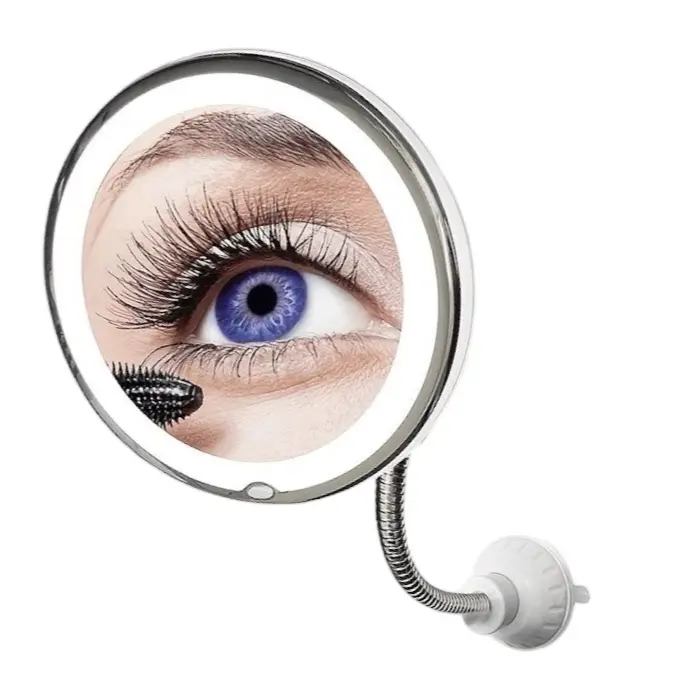10X Magnifying Makeup Mirror with Lights – Flexible Gooseneck, Wall Suction, Cordless Battery-Powered Vanity Mirror for Bathroom