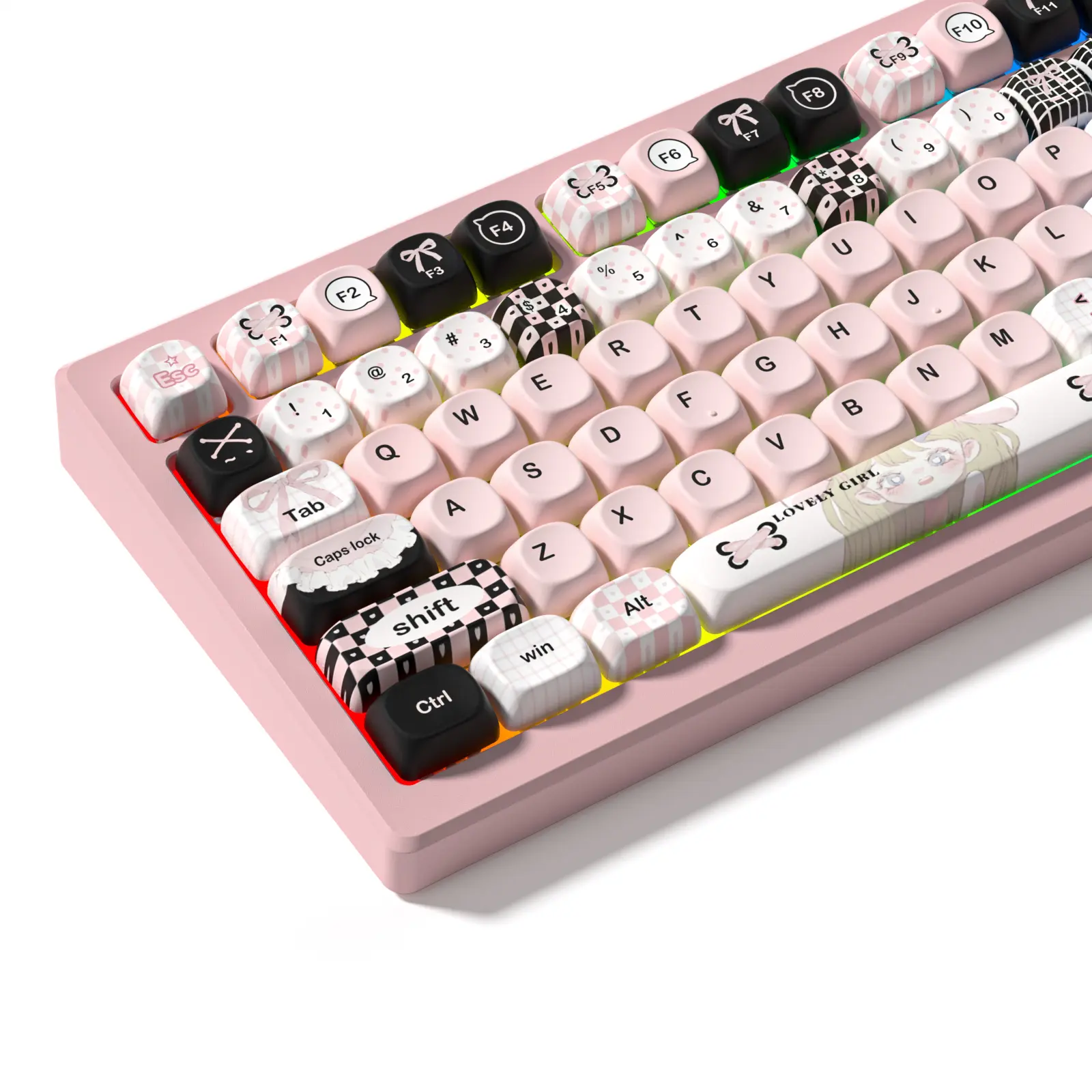 Womier MOA Profile PBT Keycaps,132 Keys Cute Style Keycap Set with Cute Icons, Dye-Sublimation, Black Pink Theme for Most 60% 65% 75% 80% 100% US Layout Cherry MX Switches Mechanical Keyboard