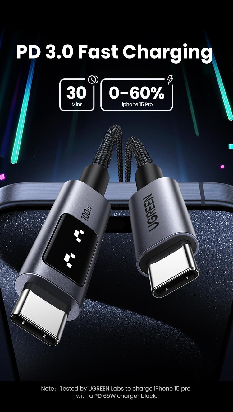 UGREEN Uno 100W  type  c Fast Charging Cable, with LED Display for iPhone 17 16/15 Plus/15 Pro Max, MacBook Pro/Air, Galaxy S24 Ultra，TikTokShopBlackFriday ,TikTokShopHolidayHaul