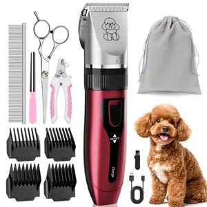 Dog Grooming Kit Clippers Low Noise Electric Quiet Rechargeable Cordless Pet Hair Trimmers Set for Dogs Cats and Other Pets Red