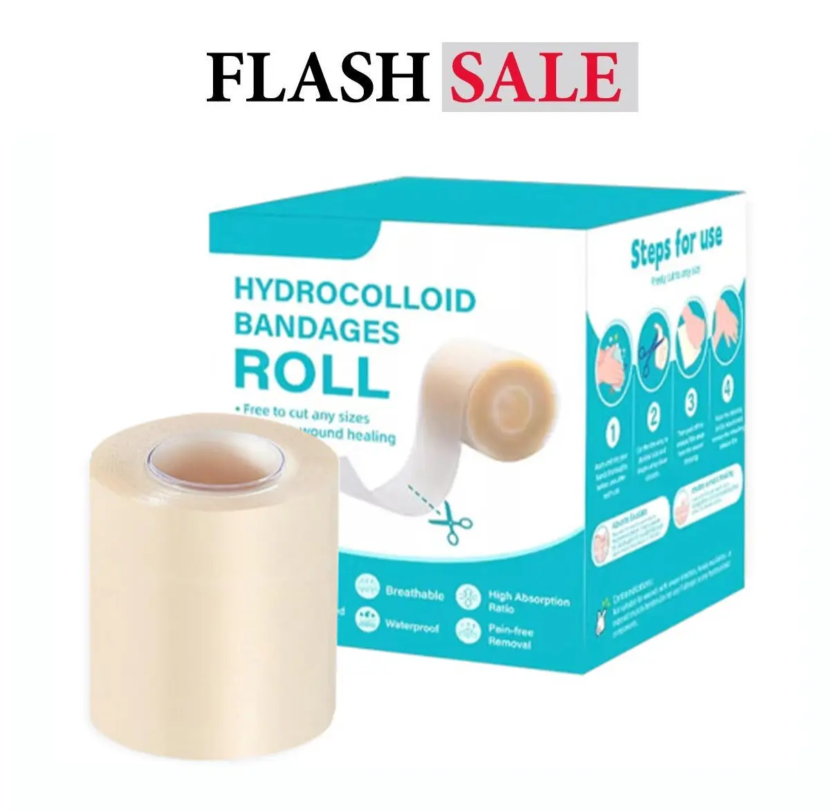 Hydrocolloid Bandage Roll for Wound Care, Hydrocolloid Bandages with Flexible & Ultra Absorbent, Waterproof and Self-Adhesive Hydrocolloid Patch Tape for Face, Burn, Blister, Acne Care and First Aid Kit Essential, Cut-to-Size(1.9"X 60"-1.5M)