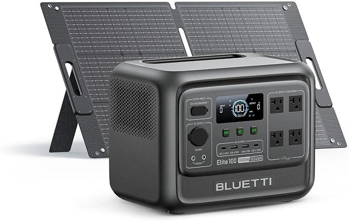 BLUETTI Elite 100 V2 Portable Power Station with 100W Solar Panel (ships separately), 1024Wh Solar Generator w/ 4 1800W AC Outlets, for Camping, Emergencies, Backup Power