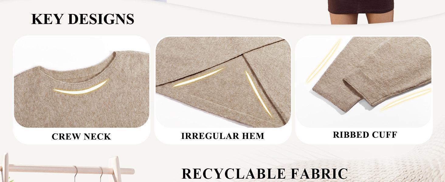 Imily Bela Womens Oversized Batwing Sweaters Long Sleeve Crew Neck Poncho Slouchy Knit Asymmetrical Pullover Tops