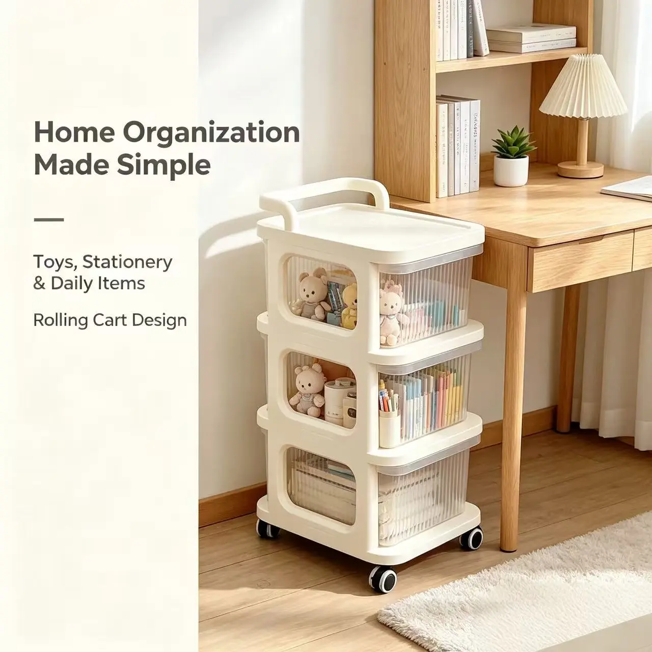 Home Organization Made Simple Rolling Cart for Toys Stationery & Daily Items with Clear Storage Compartments