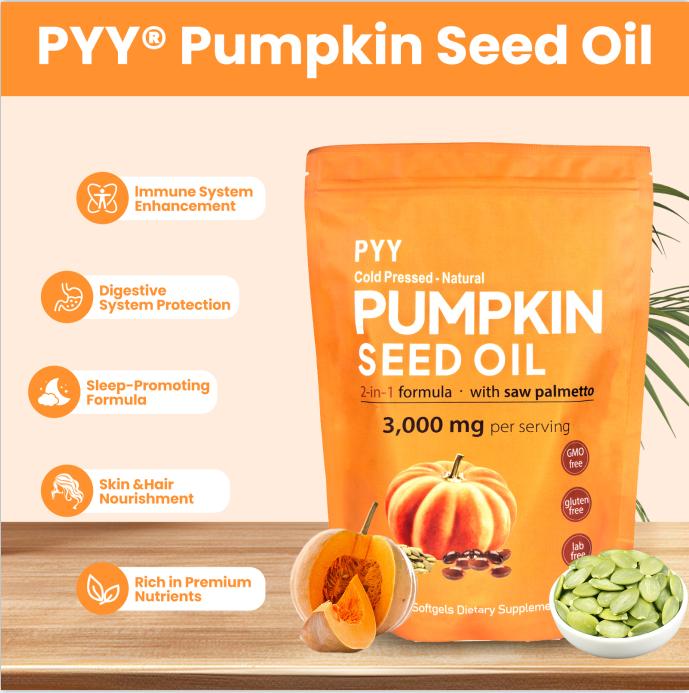 【Buy 1 Get 1 Free】PYY Natural Pumpkin Seed Oil & Saw Palmetto Softgels 3000mg High Content Plant Esters for Hair & Prostate Support 100-Count Pouch Cold Pressed Non-GMO Buy 1 Get 1 Free