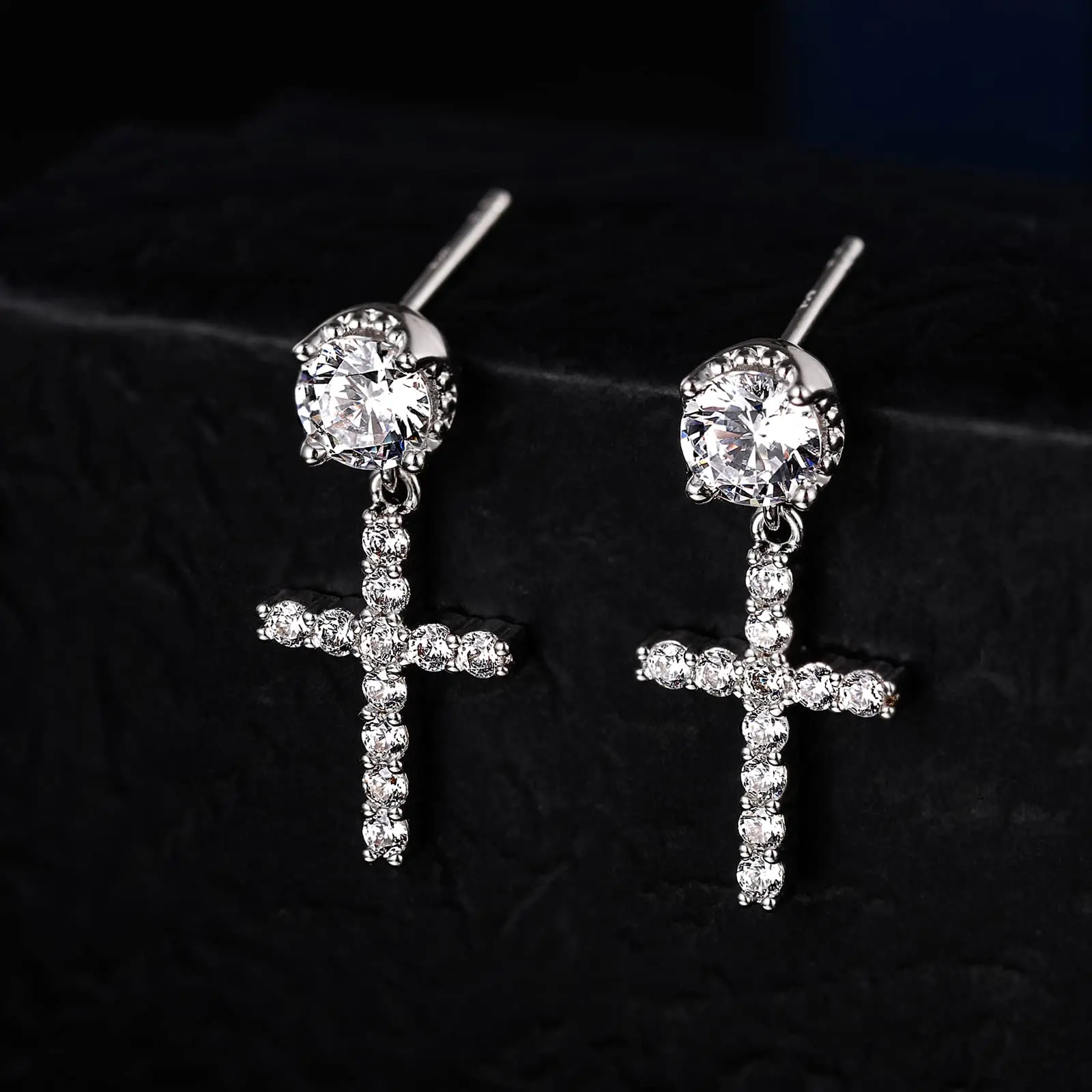 Cross Earrings for Men Women 925 Sterling Silver Post Dangle Earrings Hypoallergenic Silver Gold Stud Cubic Zirconia