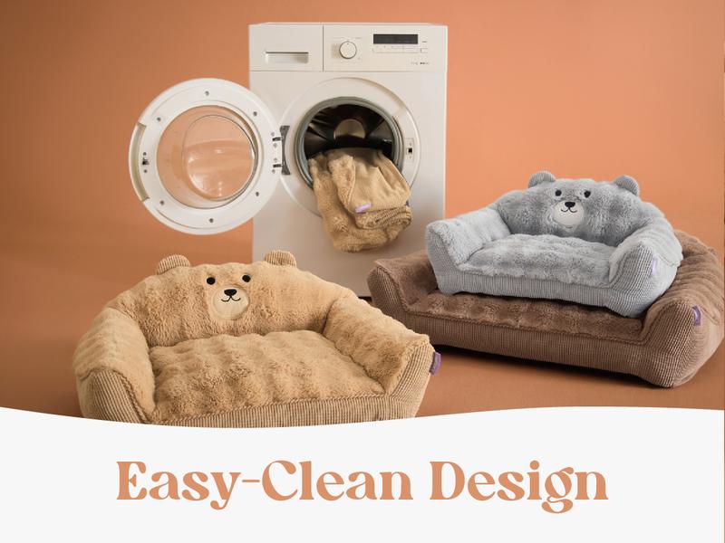 Lesure Teddy Bear Sofa for Small Pets - Valentine’s Day Gift for Fluffy & Warm Cute Couch for Indoor Cats, Fuzzy Cat Sofa with Removable Washable Cover, Supportive Pet Chair with Cute Teddy Bear Design, Perfect for Autumn & Winter Home