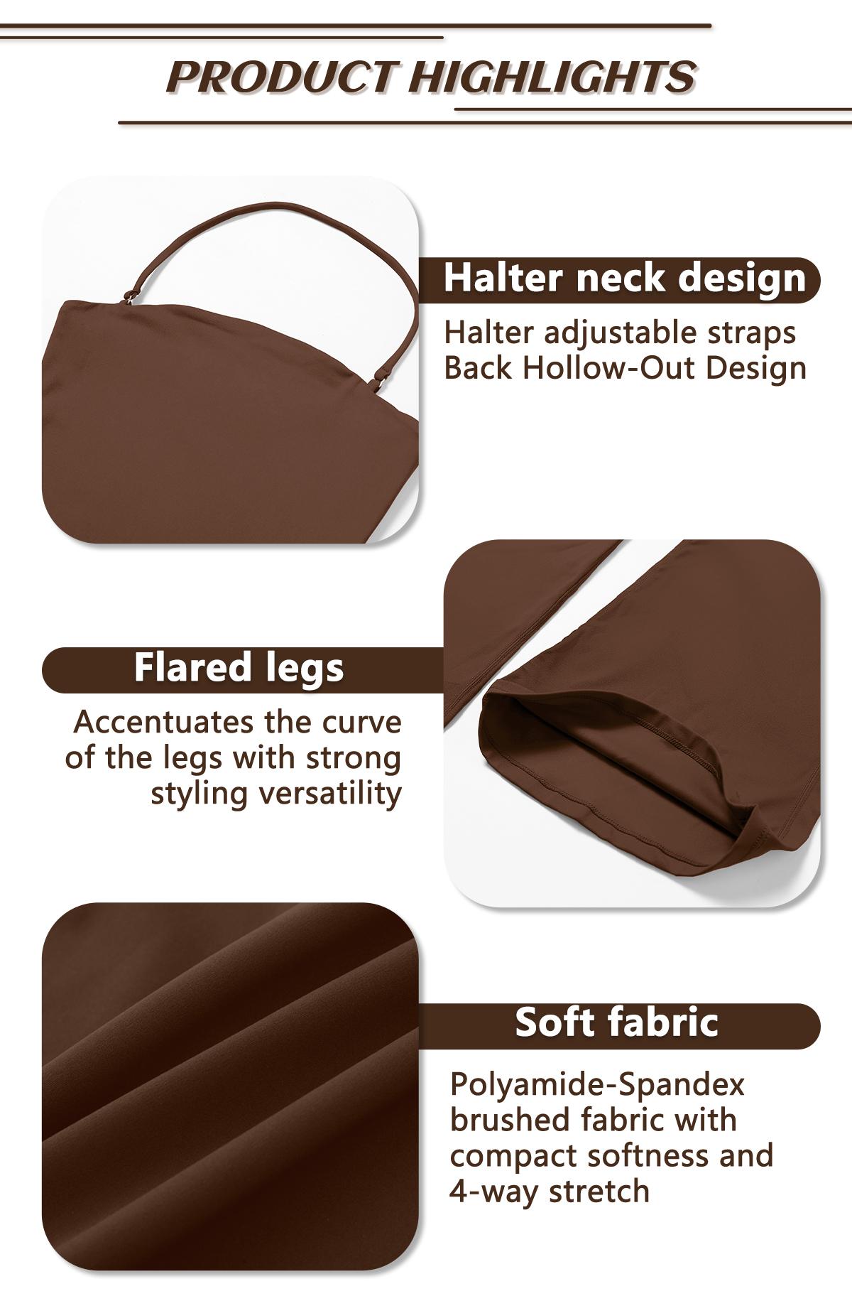 TimeOFF Women's Halter Neck Bodycon Flared Leg Jumpsuit – Stylish & Comfortable for Fitness & Fashion,Stylish & Comfortable Athleisure Outfit, Butt Lifting, High Waist Workout Gym Clothing Stretchable Activewear,jumpsuit women