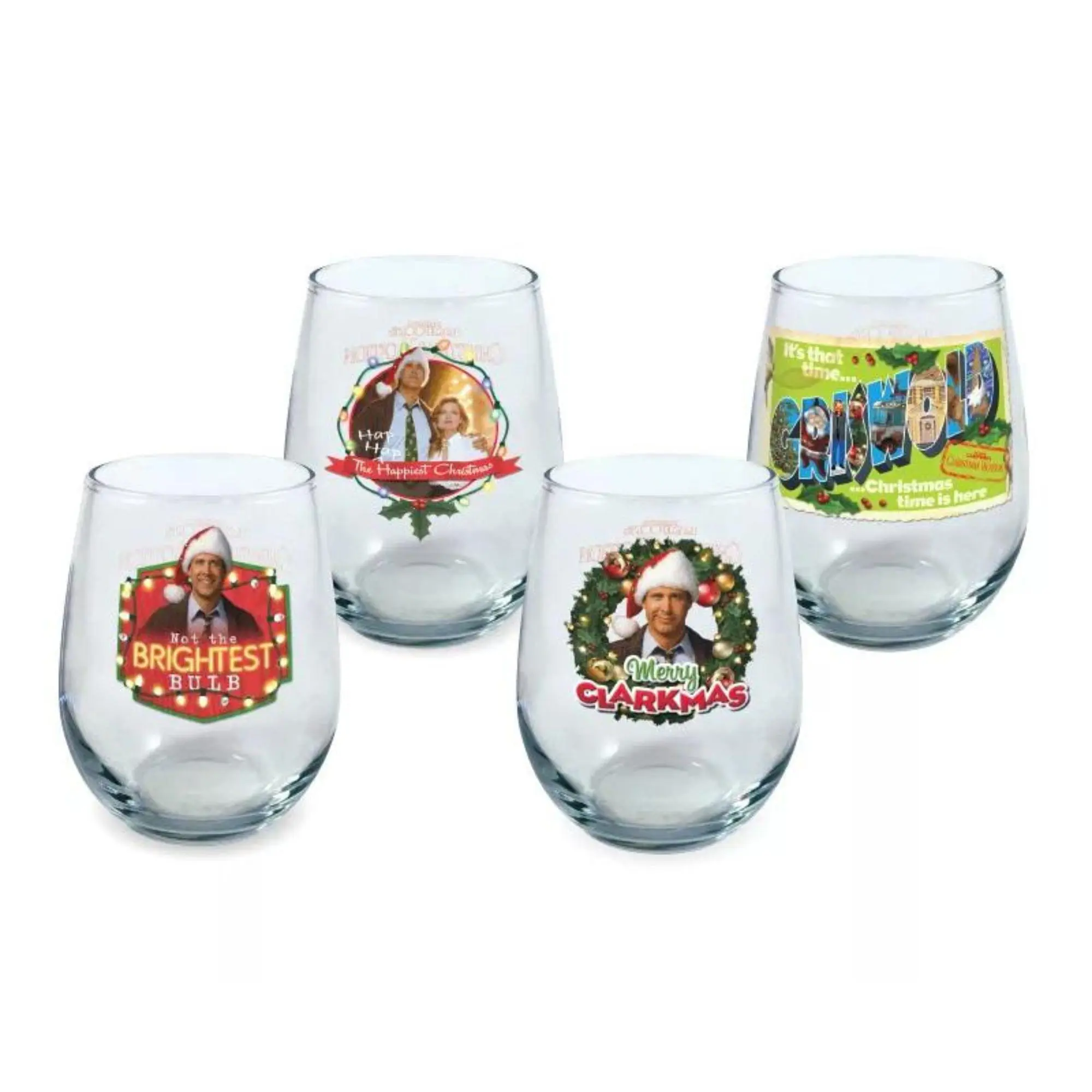 National Lampoon's Christmas Vacation Merry Clarkmas Beverage Set - 4-Pack 21oz Stemless Collectible Glasses, Stylish Drinkware for Home, Office, Parties