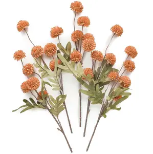 5pcs Burnt Orange Faux Silk Mums Artificial Flowers, Bulk Fake Small Mini Chrysanthemums with Stems for DIY Terracotta Wedding Centerpieces Floral Arrangements Vase Fillers Home Decorations (Orange)